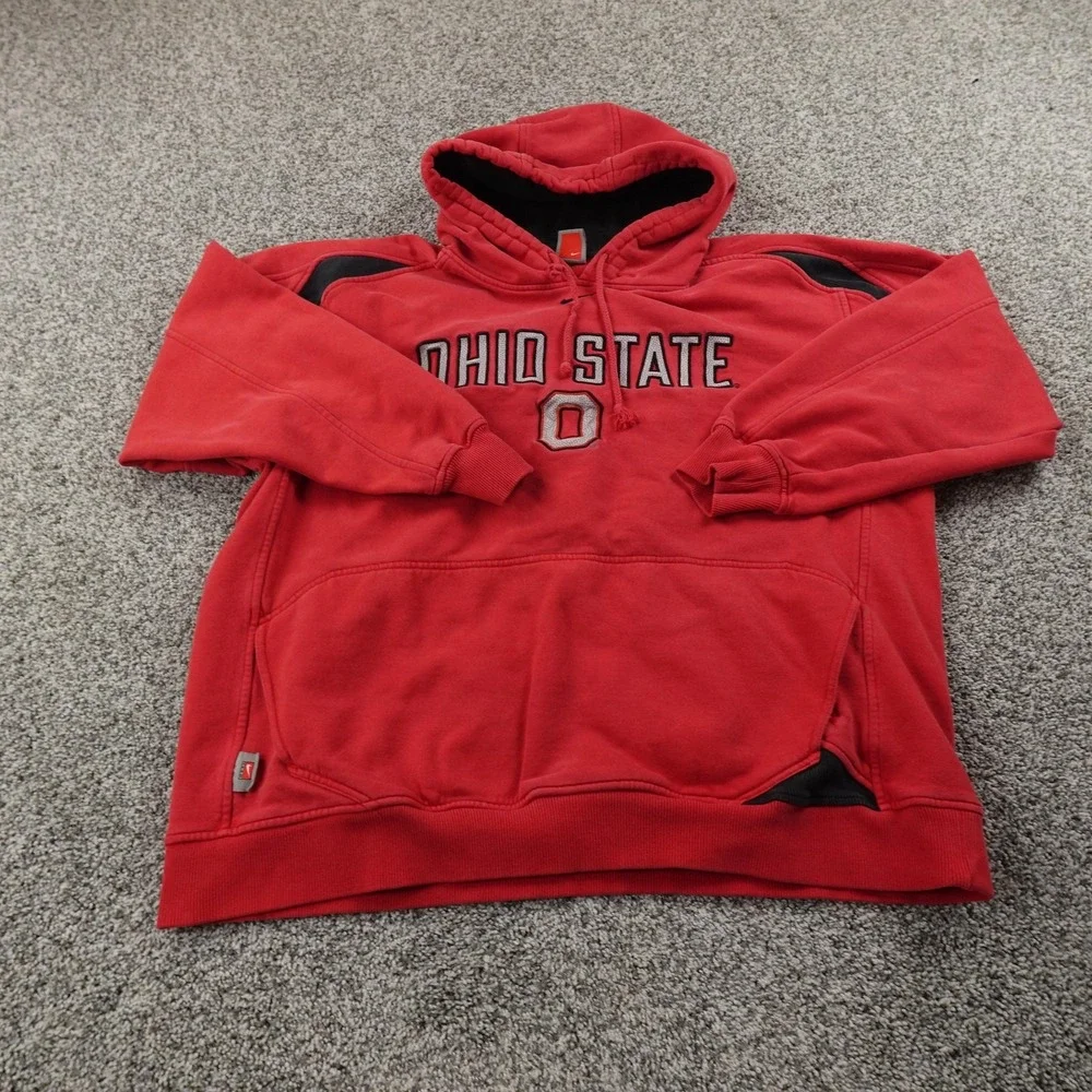 VTG Ohio State Buckeyes Hoodie Mens L‎ Red NCAA Football Nike Sweatshirt Y2K 00s